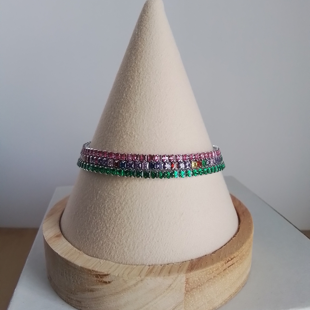 Pretty Bird Green, Multicolor and Pink Gemstone Bracelets - Picture 3 of 6